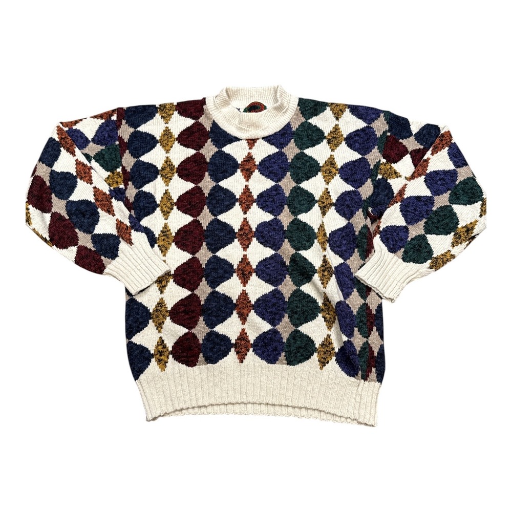 Vintage Boston Traders Mens Large Tall Linen Cotton Geometric Multicolor Sweater